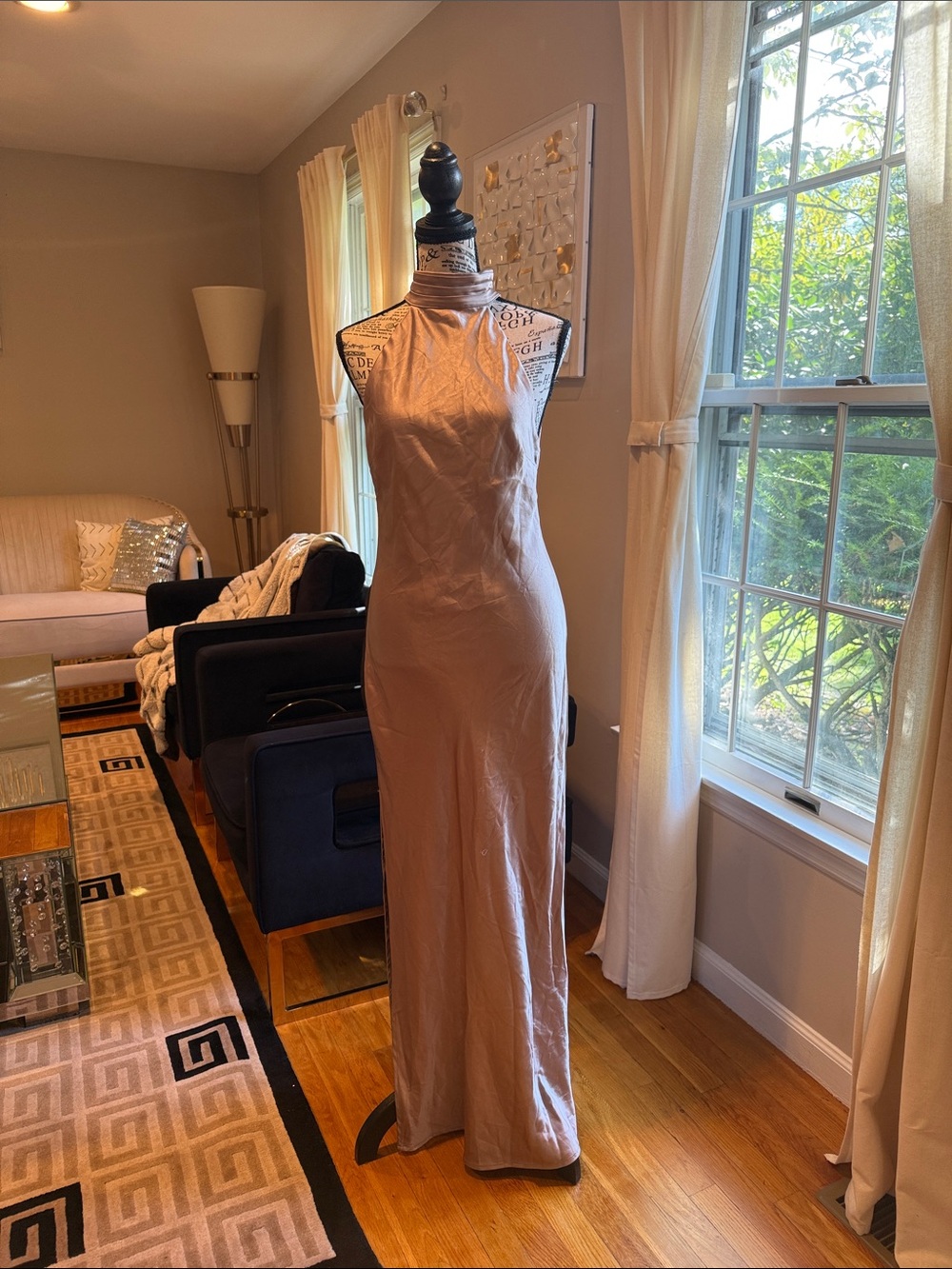 MESHKI Sleeveless Taupe High-Neck Maxi Dress